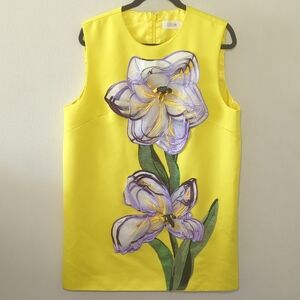 Leo Lin Yvonne Appliqué Floral Mini Dress in the Iris Print Yellow Color Size 12
